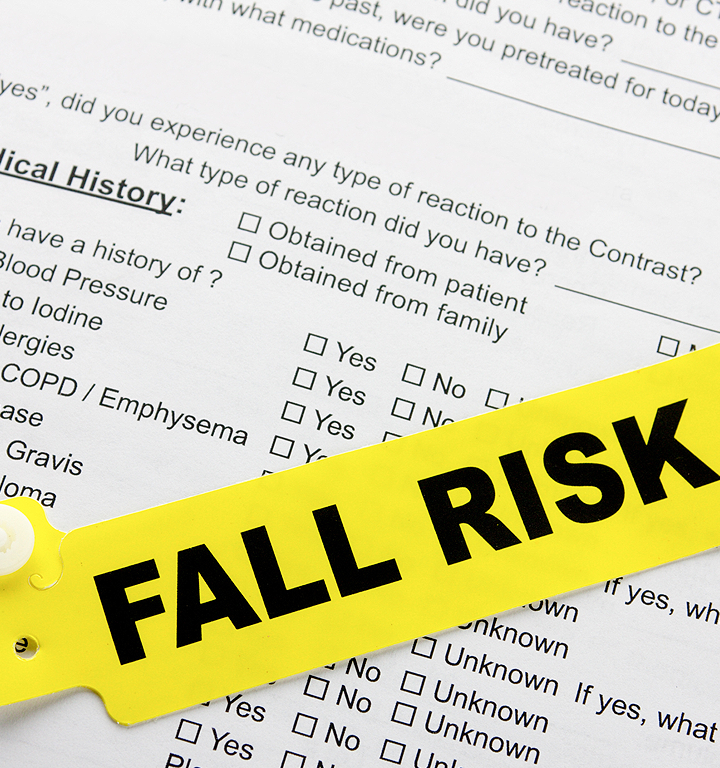 Illustration of a patient falling with focus on fall prevention strategies.