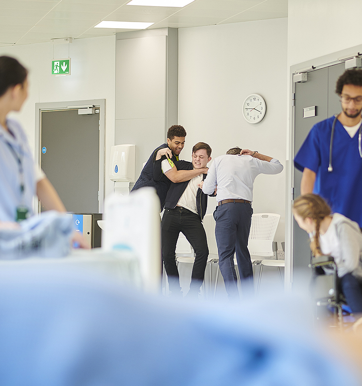 Workplace violence prevention graphic showcasing safety measures in healthcare