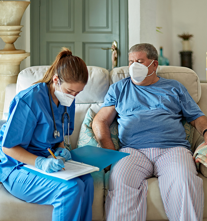 Acute care hospital icons illustrating at-home care trends.