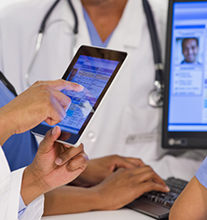Digital concept of electronic health records with medical icons.
