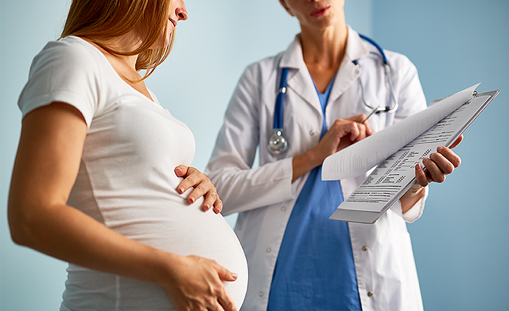 Maternal health care visual with professional medical imagery.